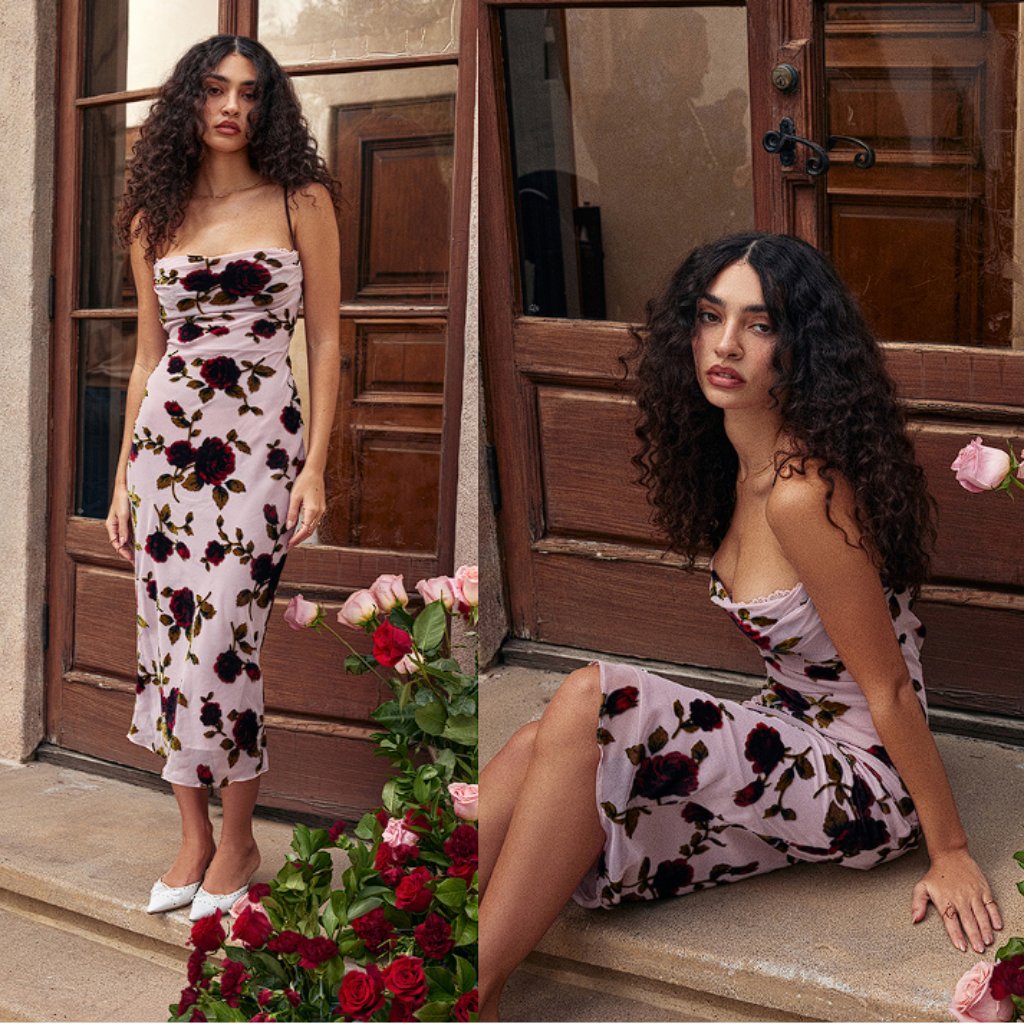 House Of Cb 'Azura' Pink Devore Midi Dress Nwot